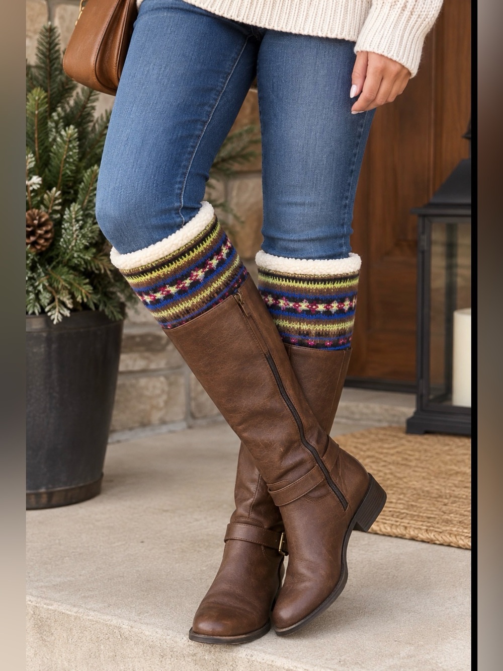 ✨NEW Cozy Fair Isle Boot Cuffs leg warmers - Brown Multi